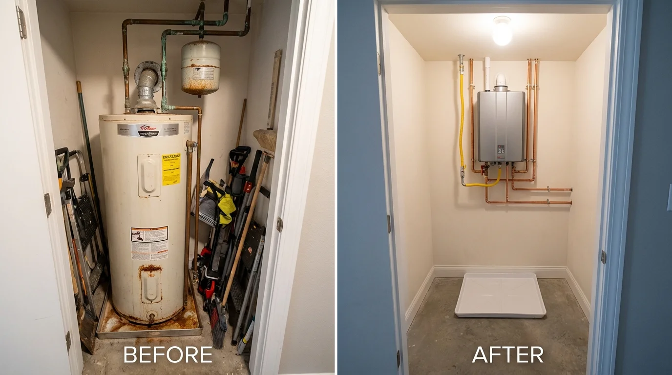 Tank water heater versus wall-mounted tankless unit comparison for Peotone, IL homeowners